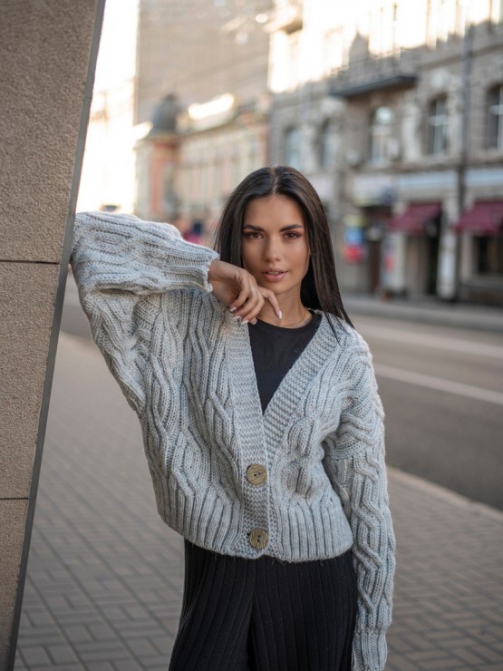 Укорочений кардиган із гудзиками - one size - "FLORA" - Сірий 10