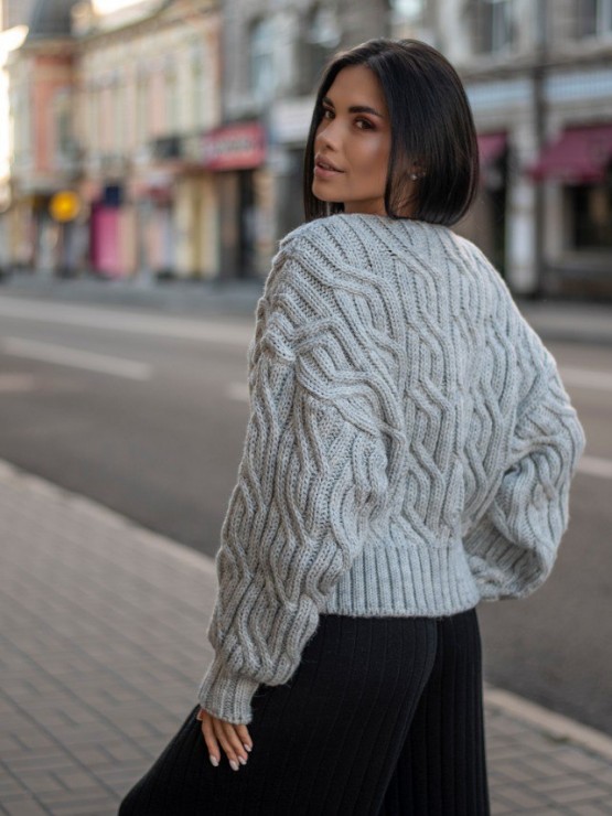 Укорочений кардиган із гудзиками - one size - "FLORA" - Сірий 11