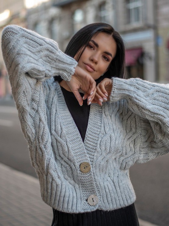 Укорочений кардиган із гудзиками - one size - "FLORA" - Сірий 12