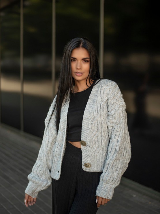 Укорочений кардиган із гудзиками - one size - "FLORA" - Сірий 7