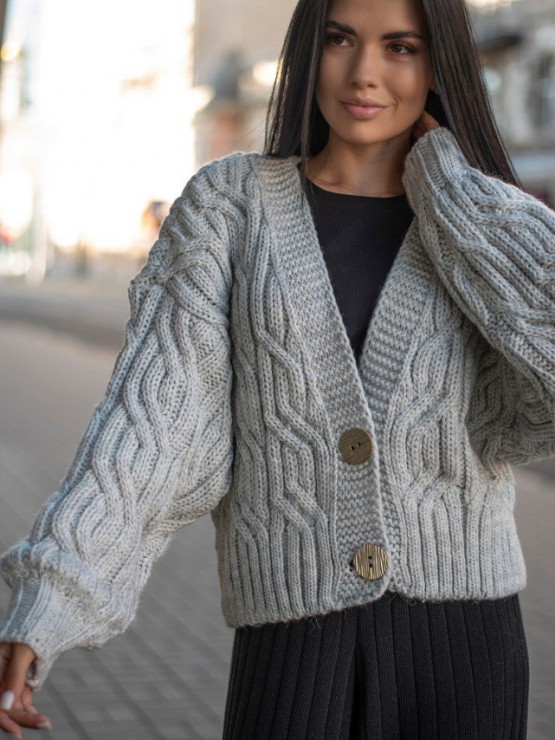 Укорочений кардиган із гудзиками - one size - "FLORA" - Сірий 9