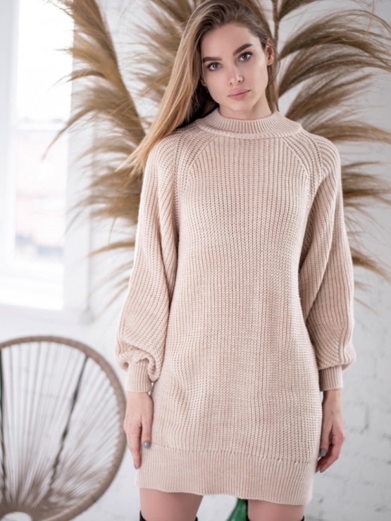 Жіноча туніка з високим горлом - Вовна - Акрил - "Мира" бежевий 4