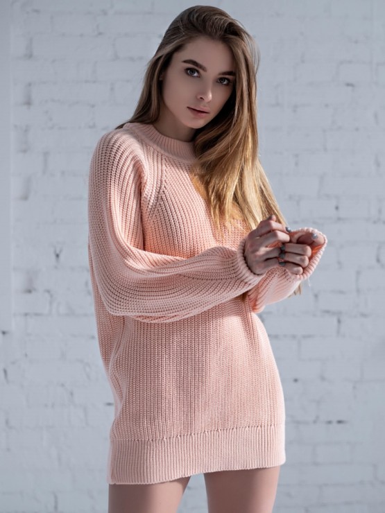 Жіноча туніка з високим горлом - Вовна - Акрил - "Мира" персик 2