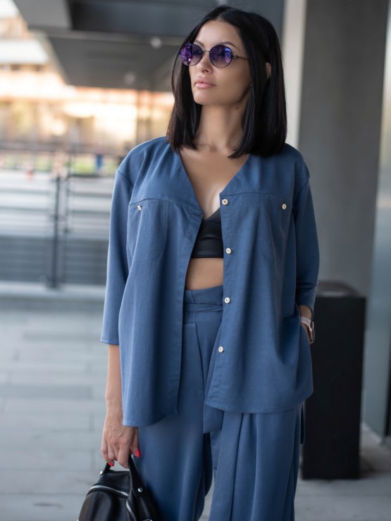 Літній легкий костюм - Трикотаж - Брюки з блузою - "Донна" - Індіго 2