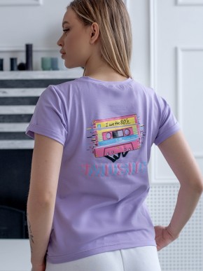 Футболка "Disco" - Бавовна - Лавандова -  принт касета