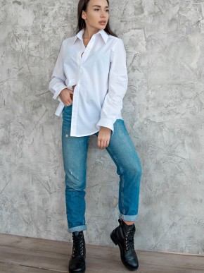 Жіноча сорочка - Чоловічий крій - Бавовна - "Олівія" - Біла