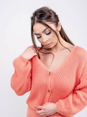 В'язана жіноча кофта - Бавовна - Шерсть - Акрил - "Келлі" - Корал