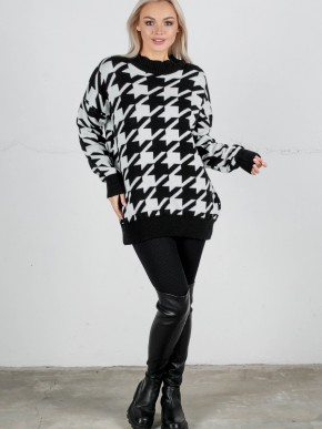Светр "Донна" - Гусяча лапка - шерсть - Oversize - Чорний-білий